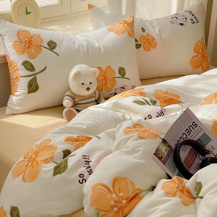 91家纺网 家纺一手货源 找家纺 芷凡家纺 2025新款水洗棉双层纱四件套 爱心猫咪