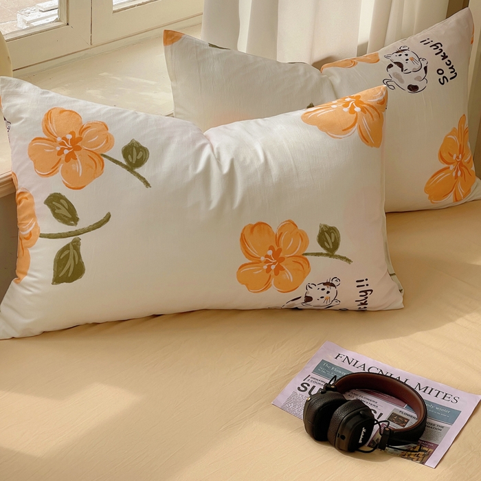 91家纺网 家纺一手货源 找家纺 芷凡家纺 2025新款水洗棉双层纱四件套 爱心猫咪