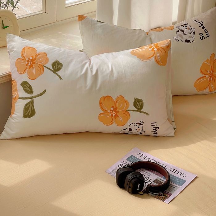 91家纺网 家纺一手货源 找家纺 芷凡家纺 2025新款水洗棉双层纱四件套 爱心猫咪