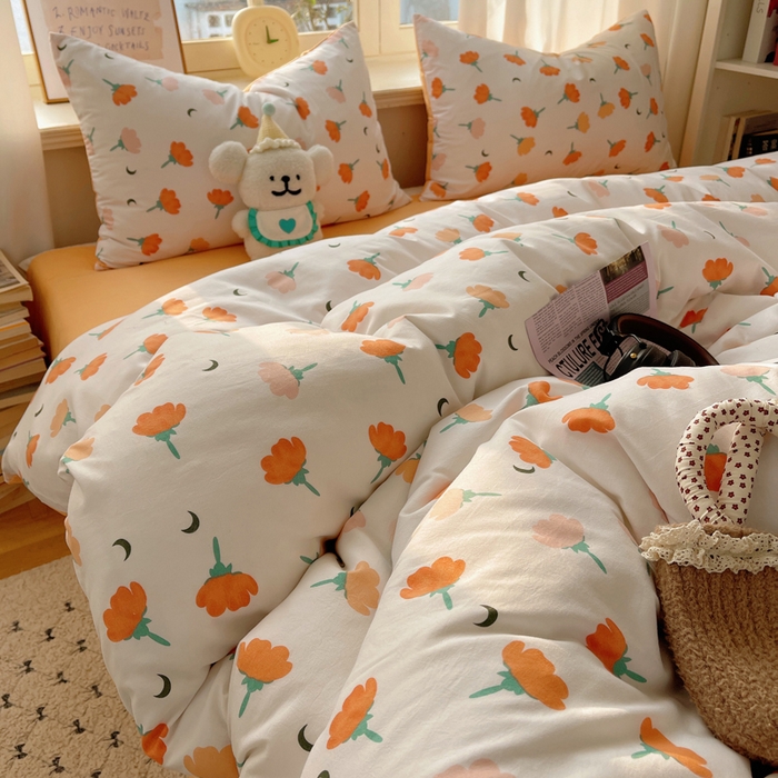 91家纺网 家纺一手货源 找家纺 芷凡家纺 2025新款水洗棉双层纱四件套 集美花语