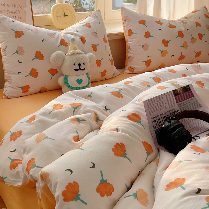 91家纺网 家纺一手货源 找家纺 芷凡家纺 2025新款水洗棉双层纱四件套 集美花语