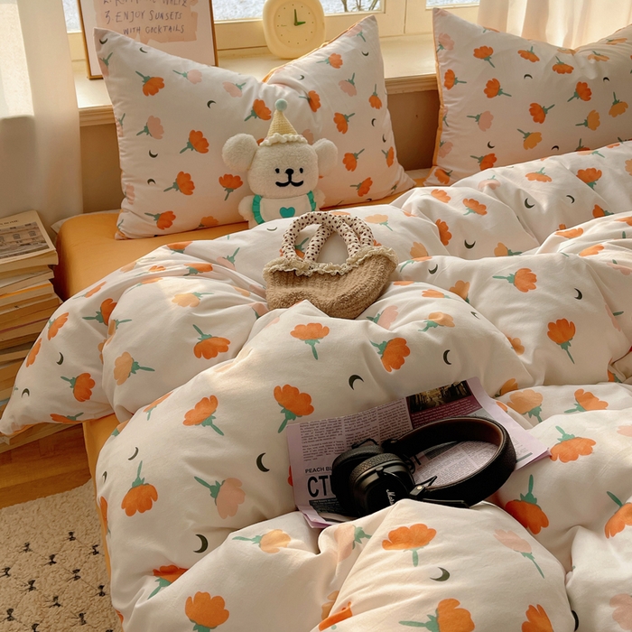 91家纺网 家纺一手货源 找家纺 芷凡家纺 2025新款水洗棉双层纱四件套 集美花语