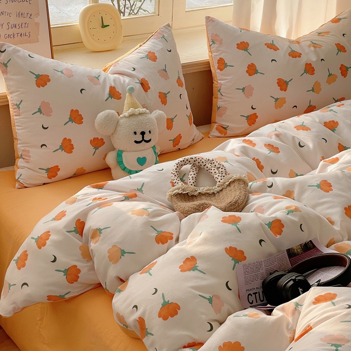 91家纺网 家纺一手货源 找家纺 芷凡家纺 2025新款水洗棉双层纱四件套 集美花语