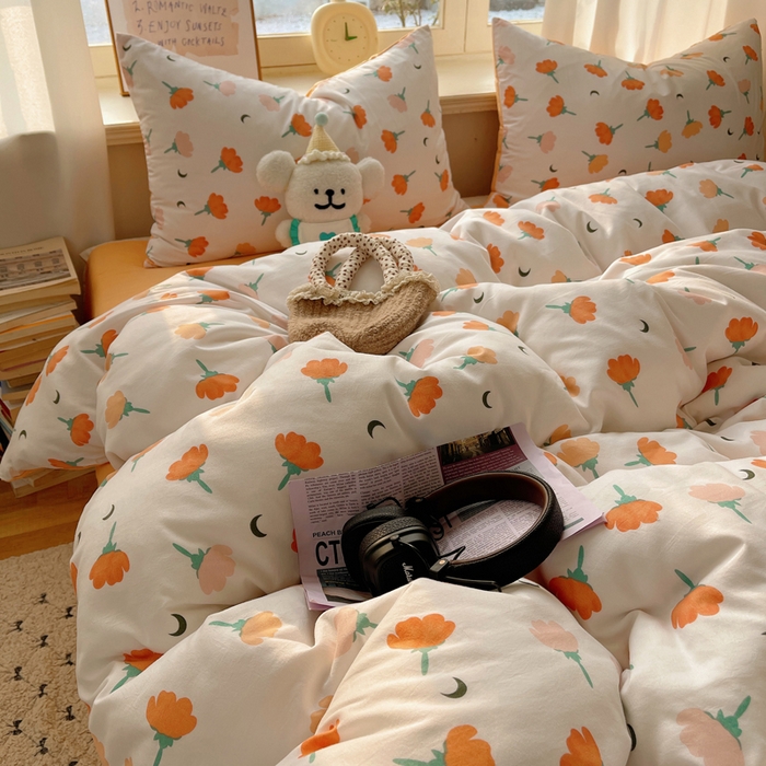 91家纺网 家纺一手货源 找家纺 芷凡家纺 2025新款水洗棉双层纱四件套 集美花语