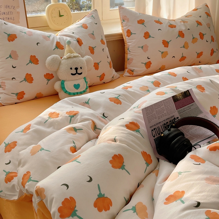 91家纺网 家纺一手货源 找家纺 芷凡家纺 2025新款水洗棉双层纱四件套 集美花语