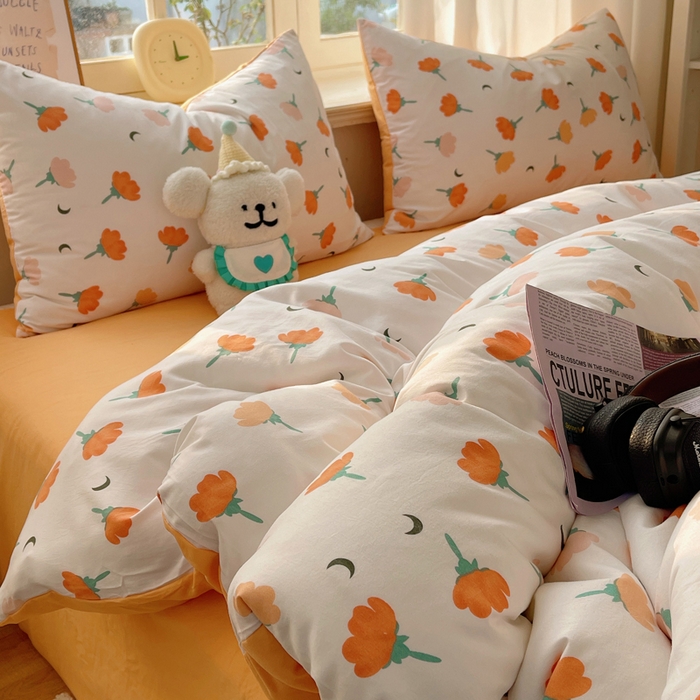 91家纺网 家纺一手货源 找家纺 芷凡家纺 2025新款水洗棉双层纱四件套 集美花语