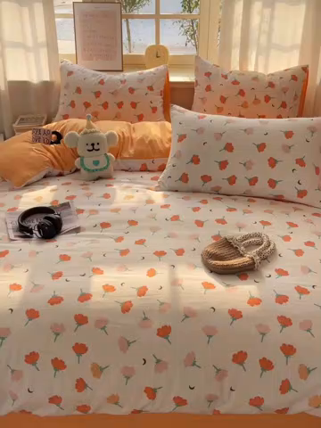 91家纺网 家纺一手货源 找家纺 芷凡家纺 2025新款水洗棉双层纱四件套 集美花语