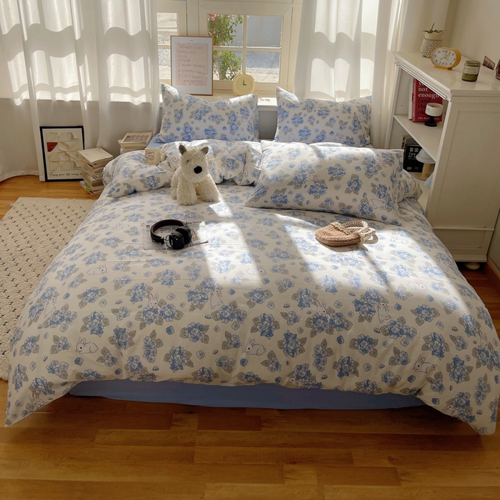 芷凡家纺 2025新款水洗棉双层纱四件套 兰兰兔