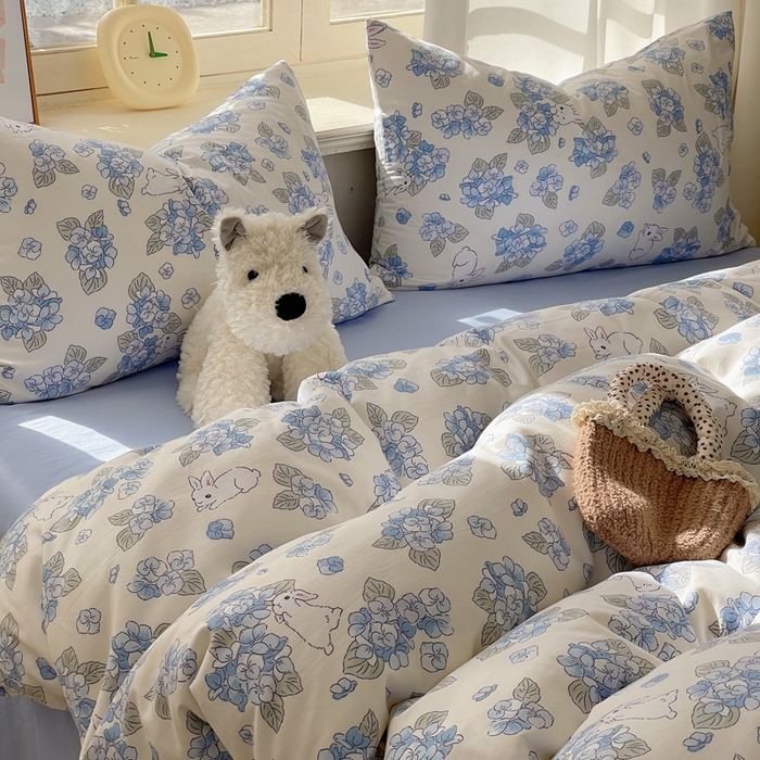 91家纺网 家纺一手货源 找家纺 芷凡家纺 2025新款水洗棉双层纱四件套 兰兰兔