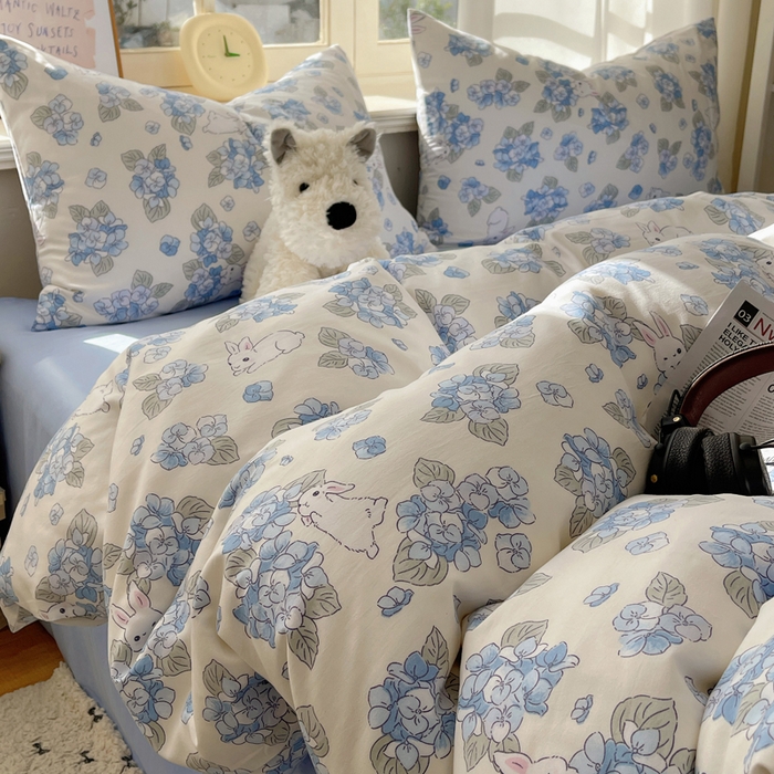 91家纺网 家纺一手货源 找家纺 芷凡家纺 2025新款水洗棉双层纱四件套 兰兰兔