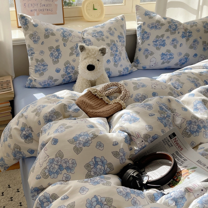 91家纺网 家纺一手货源 找家纺 芷凡家纺 2025新款水洗棉双层纱四件套 兰兰兔