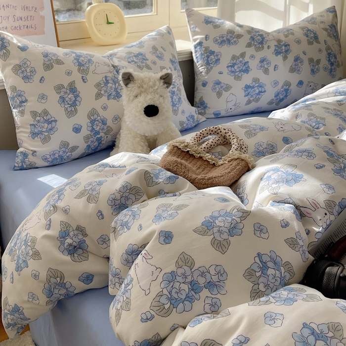 91家纺网 家纺一手货源 找家纺 芷凡家纺 2025新款水洗棉双层纱四件套 兰兰兔