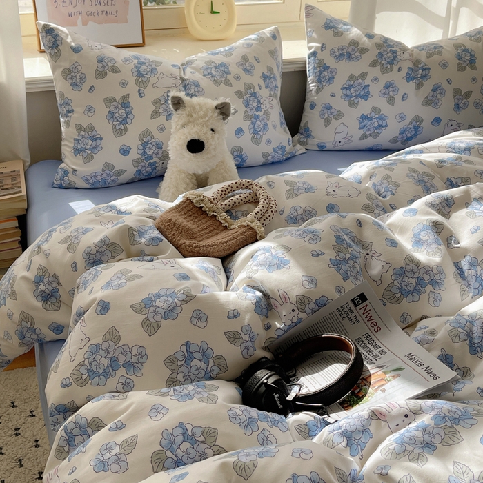 91家纺网 家纺一手货源 找家纺 芷凡家纺 2025新款水洗棉双层纱四件套 兰兰兔