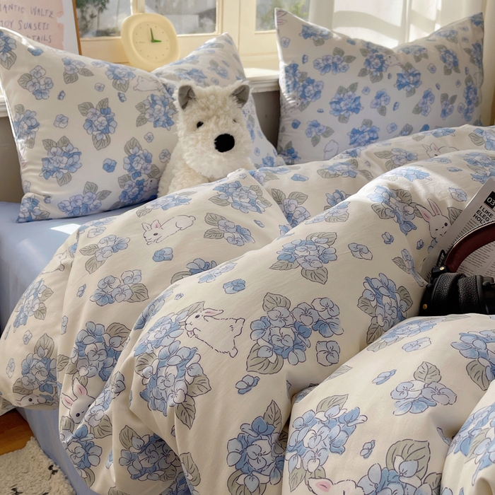 91家纺网 家纺一手货源 找家纺 芷凡家纺 2025新款水洗棉双层纱四件套 兰兰兔