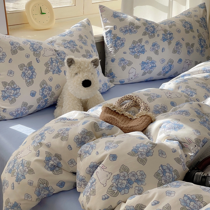 91家纺网 家纺一手货源 找家纺 芷凡家纺 2025新款水洗棉双层纱四件套 兰兰兔