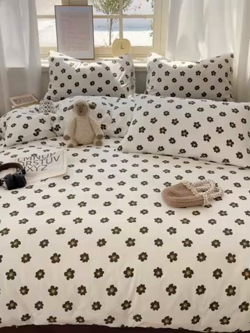 91家纺网 家纺一手货源 找家纺 芷凡家纺 2025新款水洗棉双层纱四件套 栗南微