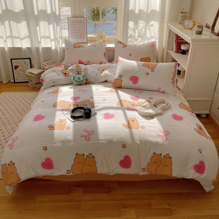 芷凡家纺 2025新款水洗棉双层纱四件套 萌熊