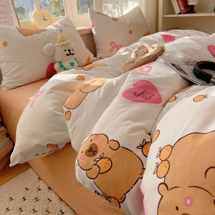 91家纺网 家纺一手货源 找家纺 芷凡家纺 2025新款水洗棉双层纱四件套 萌熊