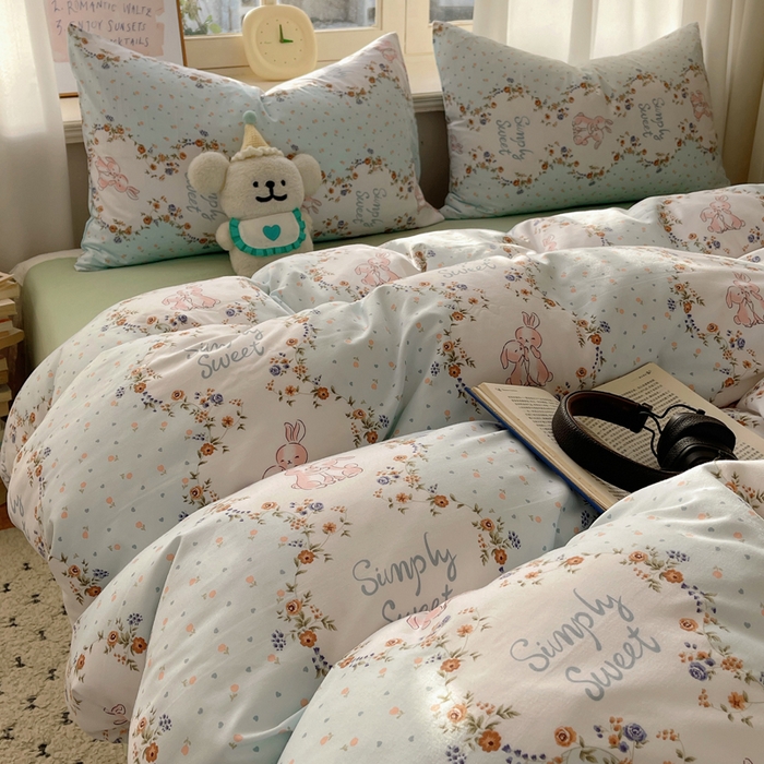 91家纺网 家纺一手货源 找家纺 芷凡家纺 2025新款水洗棉双层纱四件套 淑女兔