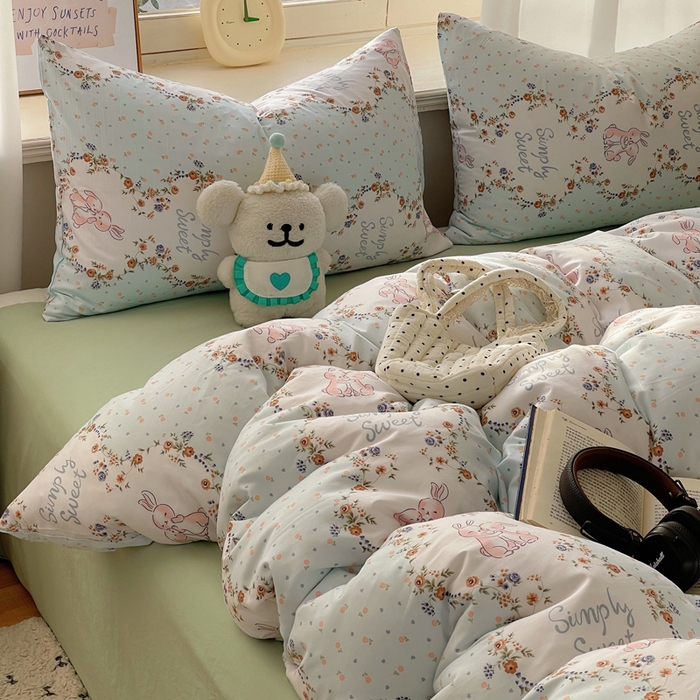 91家纺网 家纺一手货源 找家纺 芷凡家纺 2025新款水洗棉双层纱四件套 淑女兔