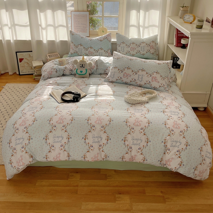 芷凡家纺 2025新款水洗棉双层纱四件套 淑女兔