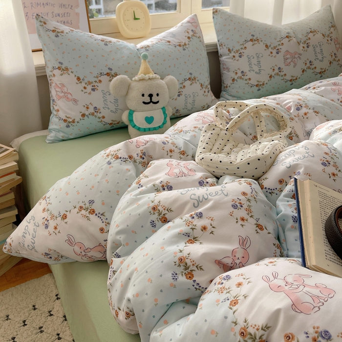 91家纺网 家纺一手货源 找家纺 芷凡家纺 2025新款水洗棉双层纱四件套 淑女兔