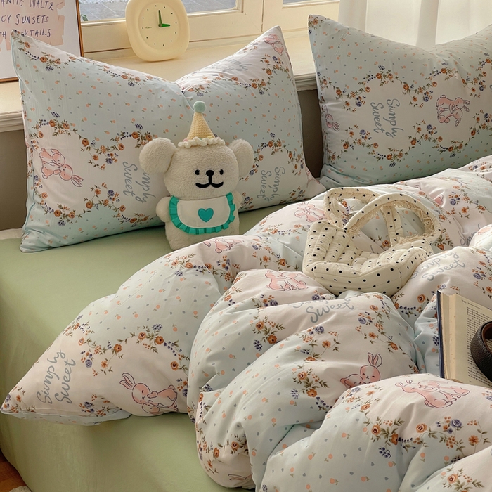 91家纺网 家纺一手货源 找家纺 芷凡家纺 2025新款水洗棉双层纱四件套 淑女兔