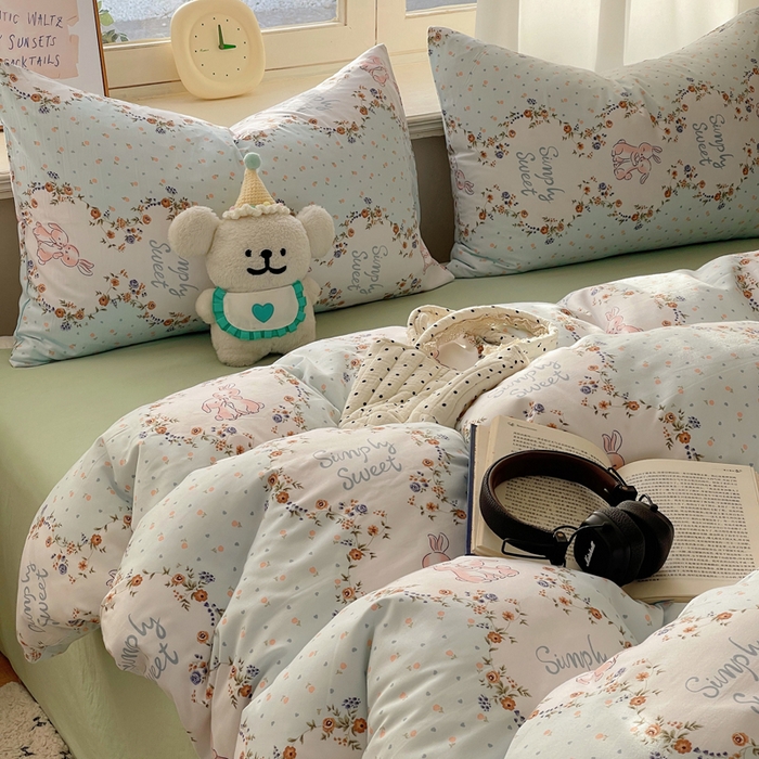 91家纺网 家纺一手货源 找家纺 芷凡家纺 2025新款水洗棉双层纱四件套 淑女兔