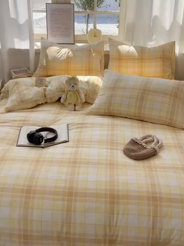 91家纺网 家纺一手货源 找家纺 芷凡家纺 2025新款水洗棉双层纱四件套 希格文