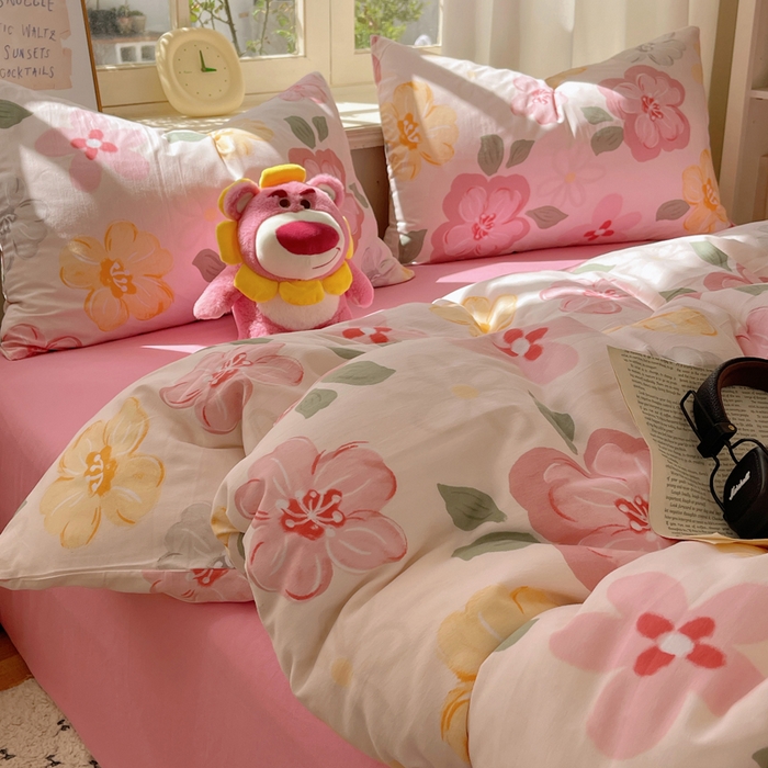 91家纺网 家纺一手货源 找家纺 芷凡家纺 2025新款水洗棉双层纱四件套 叶语阑珊