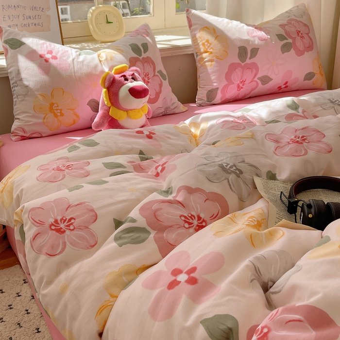 91家纺网 家纺一手货源 找家纺 芷凡家纺 2025新款水洗棉双层纱四件套 叶语阑珊