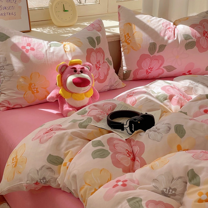 91家纺网 家纺一手货源 找家纺 芷凡家纺 2025新款水洗棉双层纱四件套 叶语阑珊