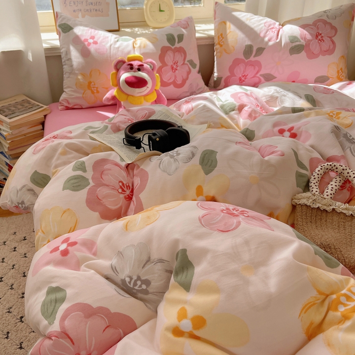 91家纺网 家纺一手货源 找家纺 芷凡家纺 2025新款水洗棉双层纱四件套 叶语阑珊