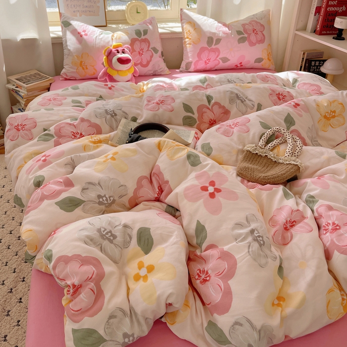 91家纺网 家纺一手货源 找家纺 芷凡家纺 2025新款水洗棉双层纱四件套 叶语阑珊