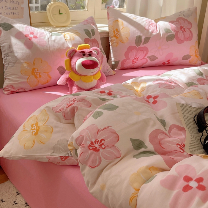 91家纺网 家纺一手货源 找家纺 芷凡家纺 2025新款水洗棉双层纱四件套 叶语阑珊