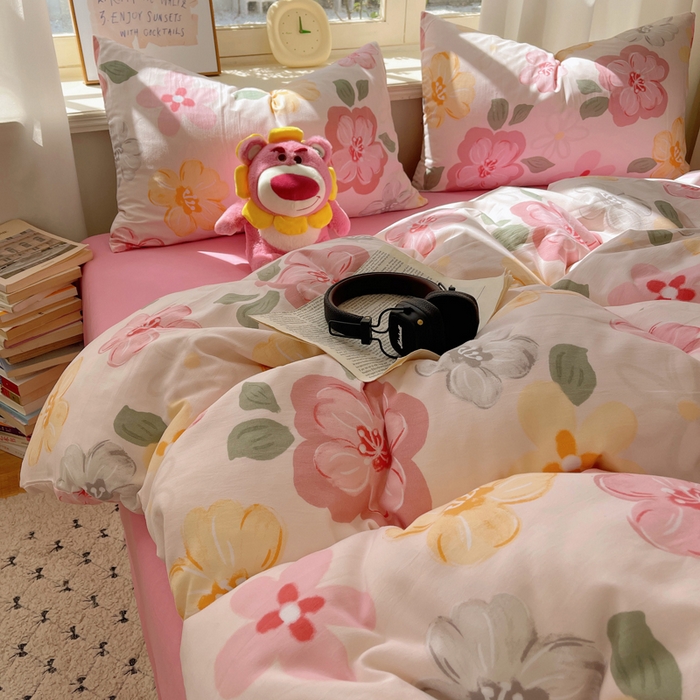 91家纺网 家纺一手货源 找家纺 芷凡家纺 2025新款水洗棉双层纱四件套 叶语阑珊