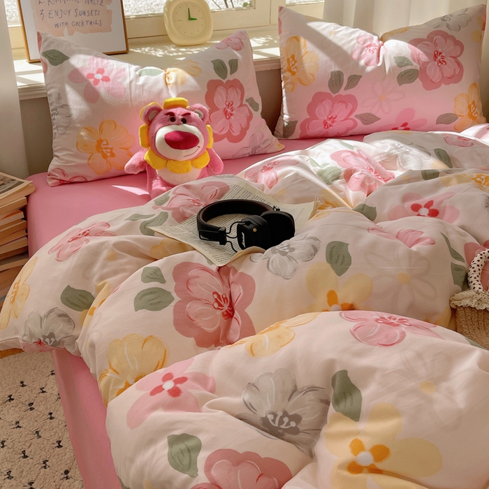 91家纺网 家纺一手货源 找家纺 芷凡家纺 2025新款水洗棉双层纱四件套 叶语阑珊