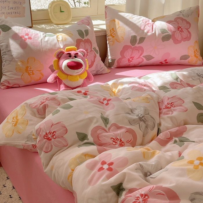 91家纺网 家纺一手货源 找家纺 芷凡家纺 2025新款水洗棉双层纱四件套 叶语阑珊