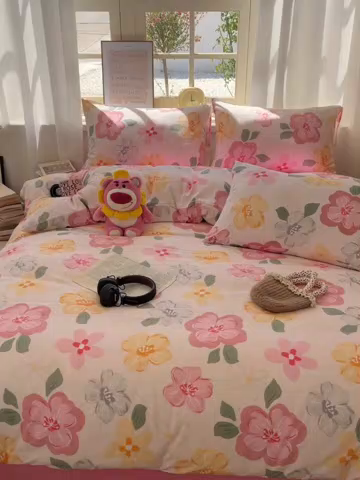 91家纺网 家纺一手货源 找家纺 芷凡家纺 2025新款水洗棉双层纱四件套 叶语阑珊