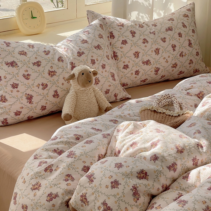 91家纺网 家纺一手货源 找家纺 芷凡家纺 2025新款水洗棉双层纱四件套 依美莎