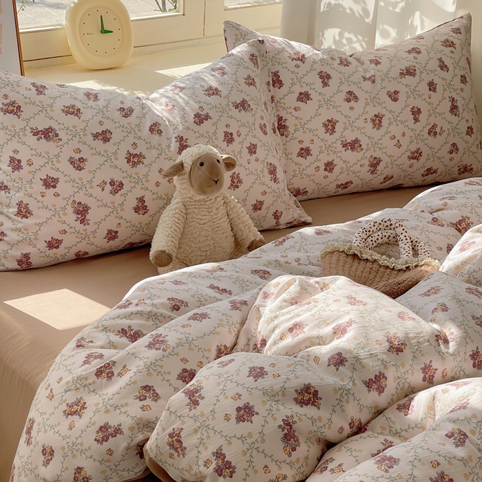 91家纺网 家纺一手货源 找家纺 芷凡家纺 2025新款水洗棉双层纱四件套 依美莎