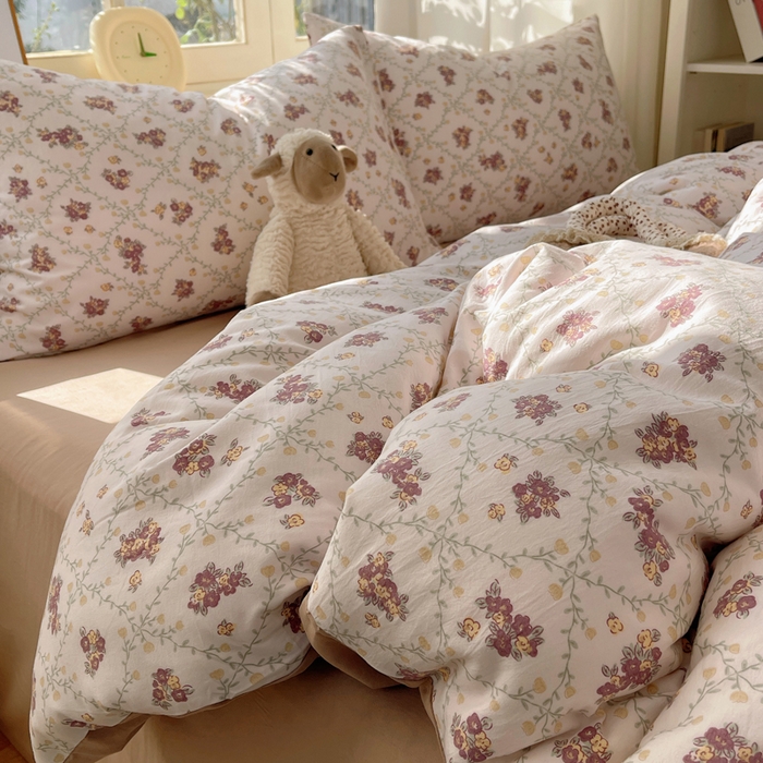 91家纺网 家纺一手货源 找家纺 芷凡家纺 2025新款水洗棉双层纱四件套 依美莎