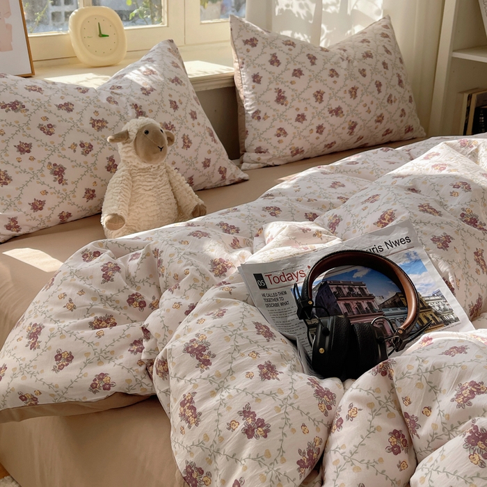 91家纺网 家纺一手货源 找家纺 芷凡家纺 2025新款水洗棉双层纱四件套 依美莎