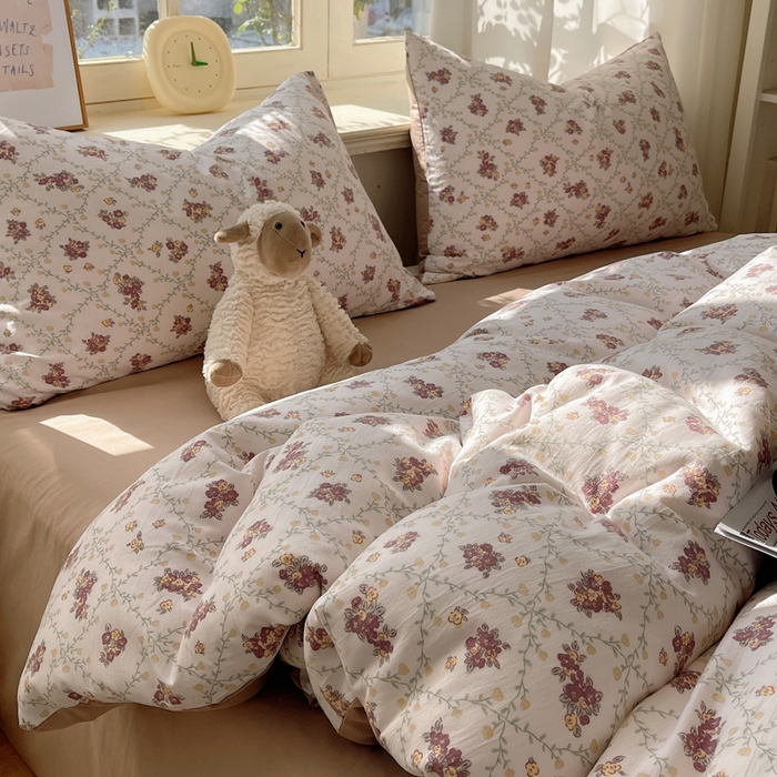 91家纺网 家纺一手货源 找家纺 芷凡家纺 2025新款水洗棉双层纱四件套 依美莎