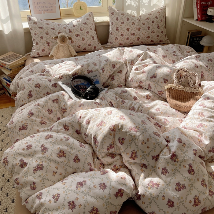 91家纺网 家纺一手货源 找家纺 芷凡家纺 2025新款水洗棉双层纱四件套 依美莎