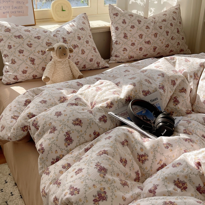 91家纺网 家纺一手货源 找家纺 芷凡家纺 2025新款水洗棉双层纱四件套 依美莎