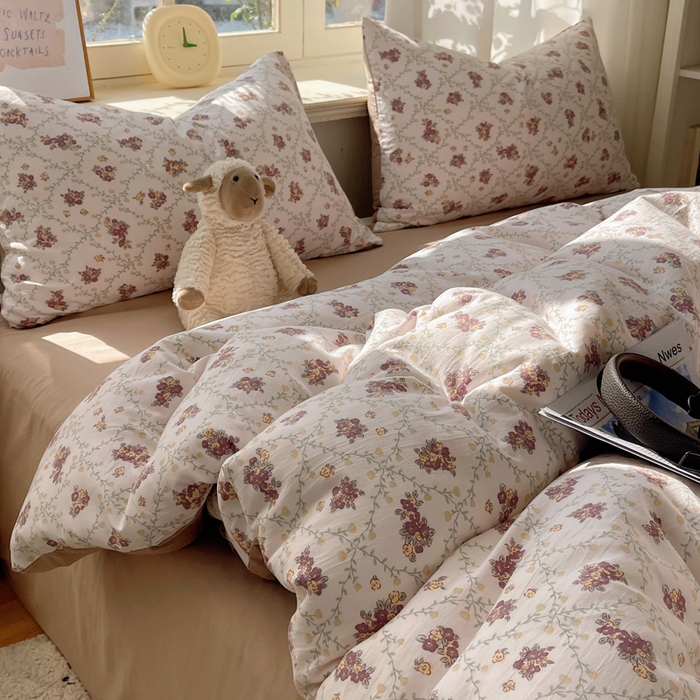 91家纺网 家纺一手货源 找家纺 芷凡家纺 2025新款水洗棉双层纱四件套 依美莎