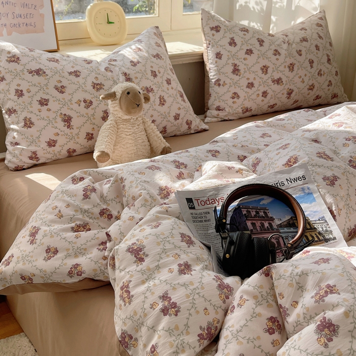 91家纺网 家纺一手货源 找家纺 芷凡家纺 2025新款水洗棉双层纱四件套 依美莎