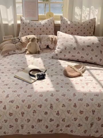 91家纺网 家纺一手货源 找家纺 芷凡家纺 2025新款水洗棉双层纱四件套 依美莎