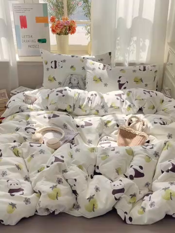 91家纺网 家纺一手货源 找家纺 芷凡家纺 2025新款水洗棉双层纱四件套 爱你熊宝